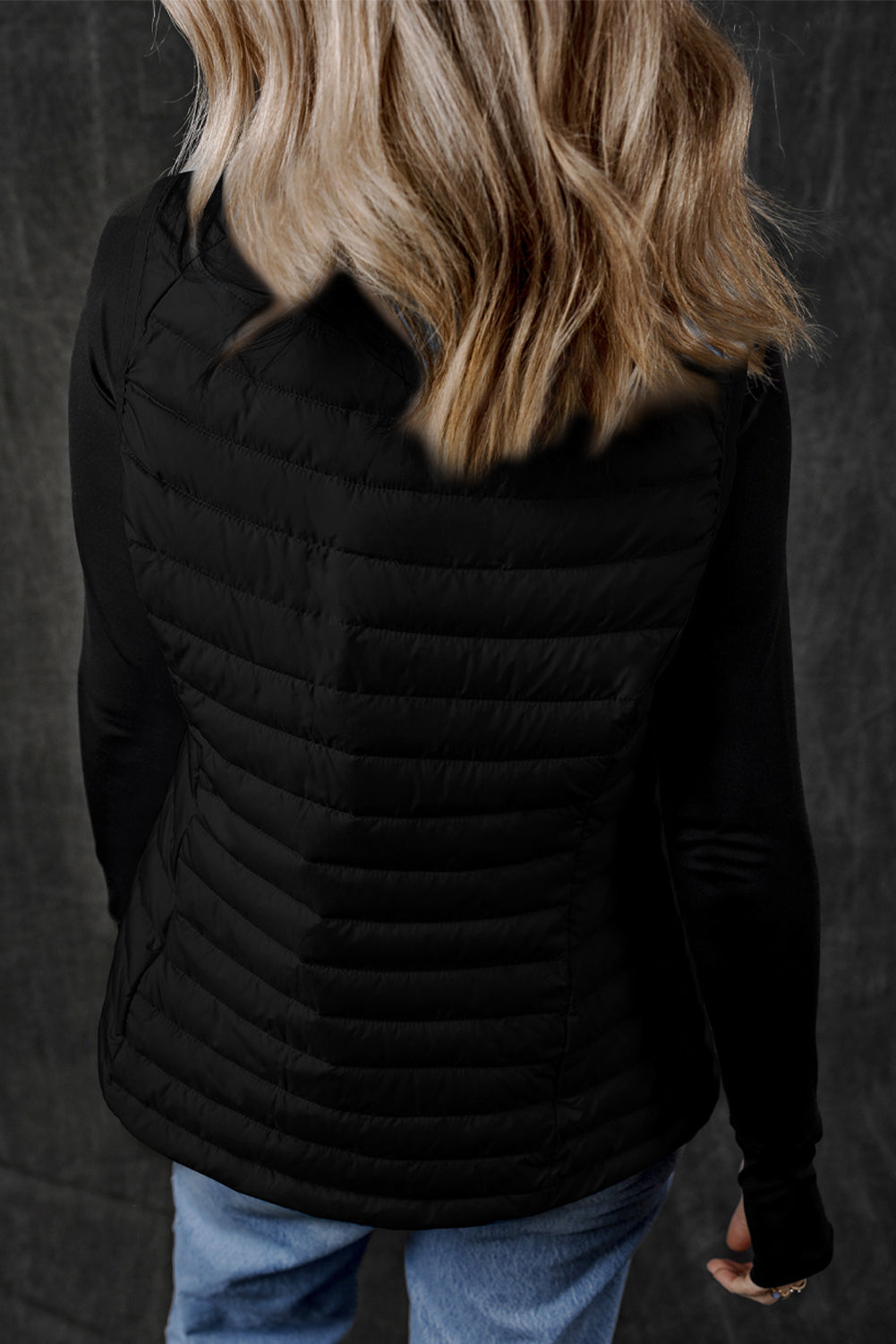 Black Plush Collared Quilted Zipped Puffer Vest - Little Miss Vanilla