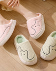 Striped Cat Slippers Indoor Couple Non-slip Floor Bedroom Slipper Winter Warm Plush House Shoes Women Men