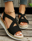 Wedge Sandals For Women Cross-strap Platform Gladiator Hemp Heel Shoes Summer