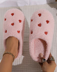 Pink Heart Shape Embroidered Slip On Plush Slippers - Little Miss Vanilla