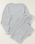 Light Grey Ribbed Knit V Neck Slouchy Two-piece Outfit - Little Miss Vanilla