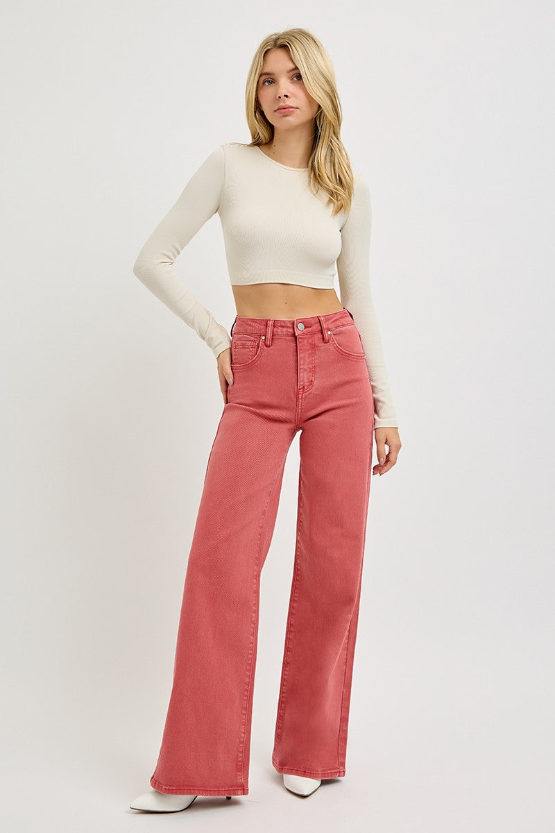 RISEN Full Size High Rise Tummy Control Wide Leg Jeans - Little Miss Vanilla