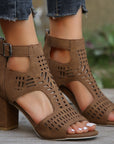 New High Square Heel Hollow Roman Shoes With Back Zipper Design Summer Fashion Sandals For Women