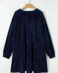 Plus Size Textured Velvet Decorative Button Long Sleeve Dress - Little Miss Vanilla