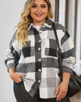 Plus Size Plaid Button Up Collared Neck Jacket - Little Miss Vanilla