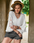 Plus Size Lace Detail V-Neck Three-Quarter Sleeve Blouse - Little Miss Vanilla