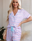 Purple Checkered Pattern Short Sleeve Pajamas Set