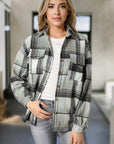 Medium Grey Plaid Flap Pockets Shacket