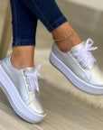 Fashion Flats Sneakers Women Ribbon Lace-up Platform Shoes