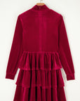 Racing Red Velvet High Neck Tiered Ruffle Mini Dress - Little Miss Vanilla