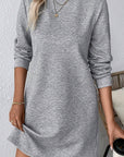 Gray Solid Color Textured Long Sleeve Shift Dress - Little Miss Vanilla