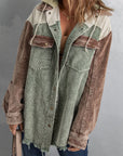 Green Color Block Button Down Hooded Corduroy Jacket - Little Miss Vanilla