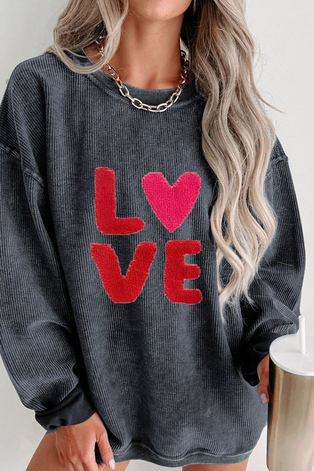 Valentine’s Day LOVE Round Neck Long Sleeve Sweatshirt - Little Miss Vanilla