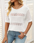 Mandy Openwork Round Neck Half Sleeve Knit Top - Little Miss Vanilla