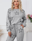 Gray Stars Print Long Sleeve Drawstring High Waist Lounge Set - Little Miss Vanilla