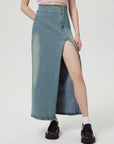 Slit Denim Skirt with Zip - Little Miss Vanilla