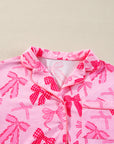 Pink Bow Knot Print Lapel Collar Short Sleeve and Pants Pajamas Set - Little Miss Vanilla