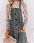 Medium Grey Wide Strap Button Front Pocketed Denim Mini Dress - Little Miss Vanilla