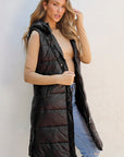 Black Hooded Long Quilted Vest Coat - Little Miss Vanilla