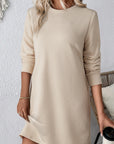 Apricot Solid Color Textured Long Sleeve Shift Dress - Little Miss Vanilla