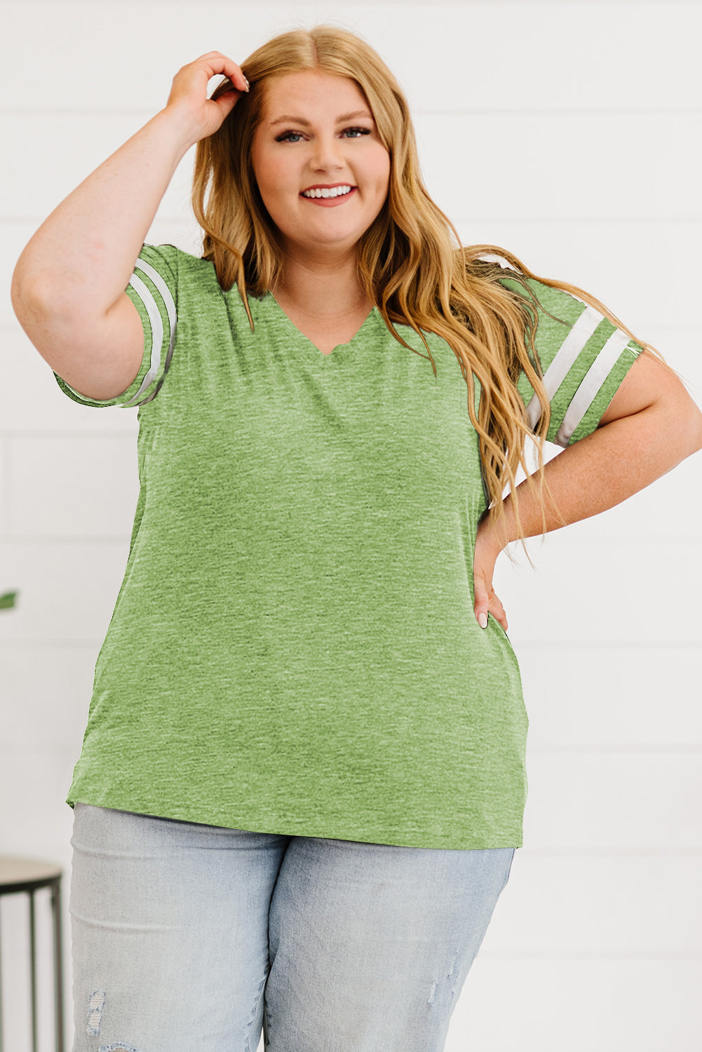 Plus Size Striped V-Neck Tee Shirt - Little Miss Vanilla