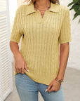 Mandy Cable Knit Johnny Collar Half Sleeve Sweater - Little Miss Vanilla