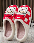 Fiery Red Checkered Santa Claus Graphic Plush Home Slippers