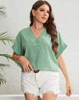 Honey Plus Size Buttoned V-Neck Short Sleeve Top - Little Miss Vanilla