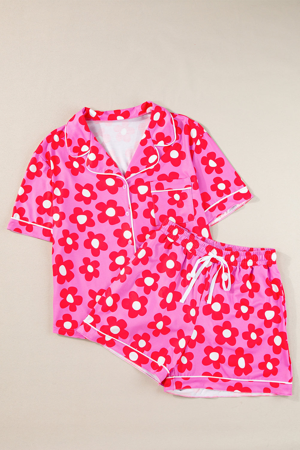 Flower Print Short Sleeve Shirt Pajamas Set - Little Miss Vanilla