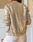 Pale Khaki Metallic Zip up Baseball Jacket - Little Miss Vanilla