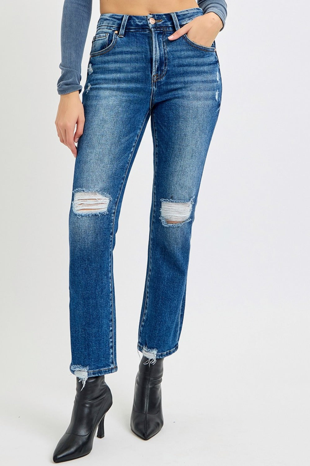 RISEN Full Size High Rise Distressed Crop Straight Jeans - Little Miss Vanilla