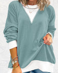 Contrast Round Neck Long Sleeve Sweatshirt - Little Miss Vanilla