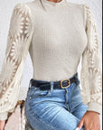 Mock Neck Lace Long Sleeve Top - Little Miss Vanilla