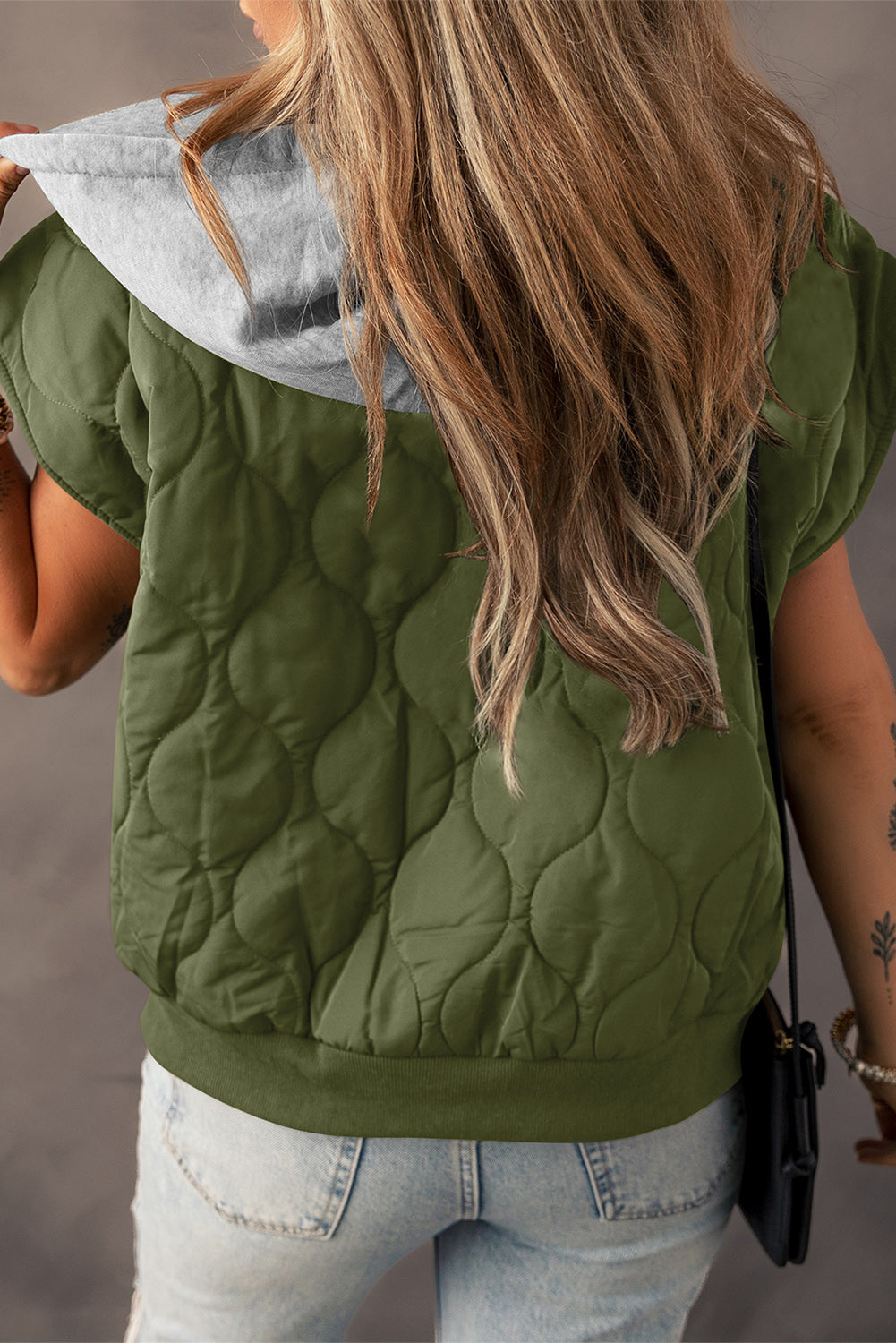 Jungle Green Quilted Drawstring Hooded Zip Up Puffer Vest - Little Miss Vanilla