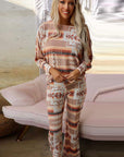 Multicolour Aztec Print Puff Sleeve Pullover and Pants Lounge Outfit - Little Miss Vanilla