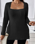 Plus Size Square Neck Long Sleeve Top - Little Miss Vanilla