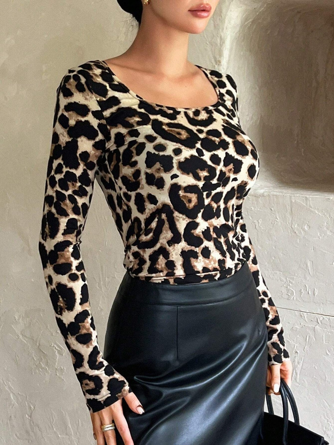 Leopard Scoop Neck Long Sleeve T-Shirt - Little Miss Vanilla