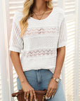 Mandy Openwork Round Neck Half Sleeve Knit Top - Little Miss Vanilla