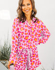 Pink Leopard Print Long Sleeve Shirt and Shorts Pajama Set - Little Miss Vanilla