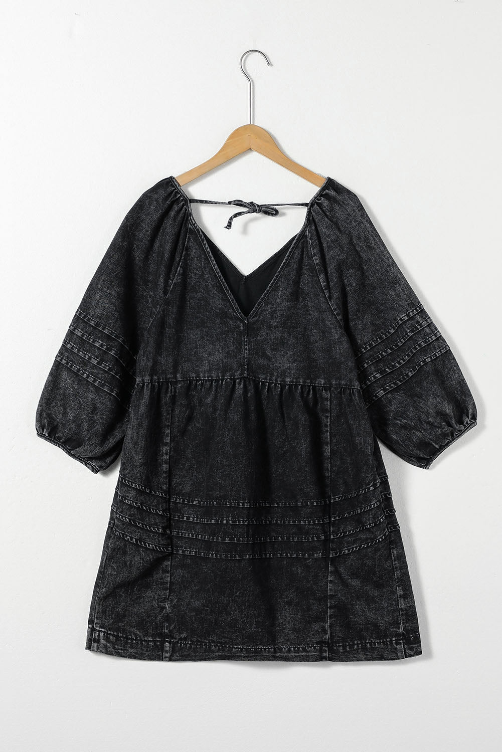 V-Neck Three Quarter Sleeve Denim Dress - Little Miss Vanilla