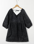 V-Neck Three Quarter Sleeve Denim Dress - Little Miss Vanilla