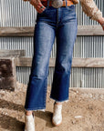 Sail Blue Mineral Wash Raw Hem High Waist Flared Jeans