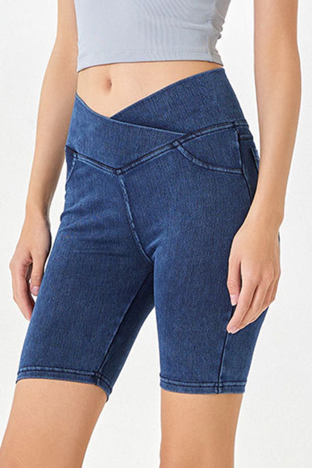 Basic Bae Asymmetrical Waist Denim Shorts with Pockets - Little Miss Vanilla