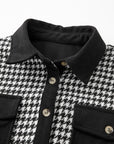 Black Houndstooth Corduroy Patchwork Flap Pocket Shacket - Little Miss Vanilla