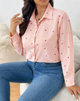 Heart Collared Neck Long Sleeve Shirt - Little Miss Vanilla