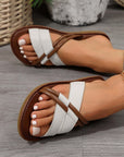 White Criss Cross PU Leather Flat Slippers