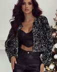 Black Sequined Open Front Cropped Jacket - Little Miss Vanilla