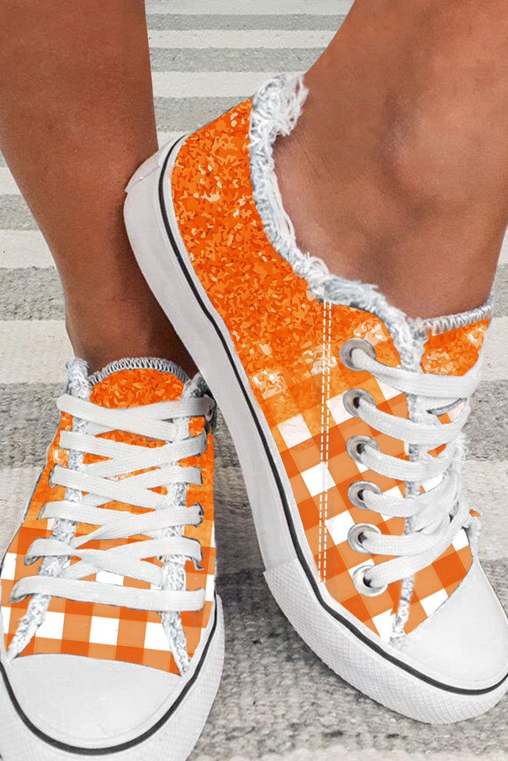 Orange Checkered Flat Canvas Shoes - Little Miss Vanilla