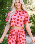 Rose Floral Print Crop Tee and Shorts Lounge Set - Little Miss Vanilla