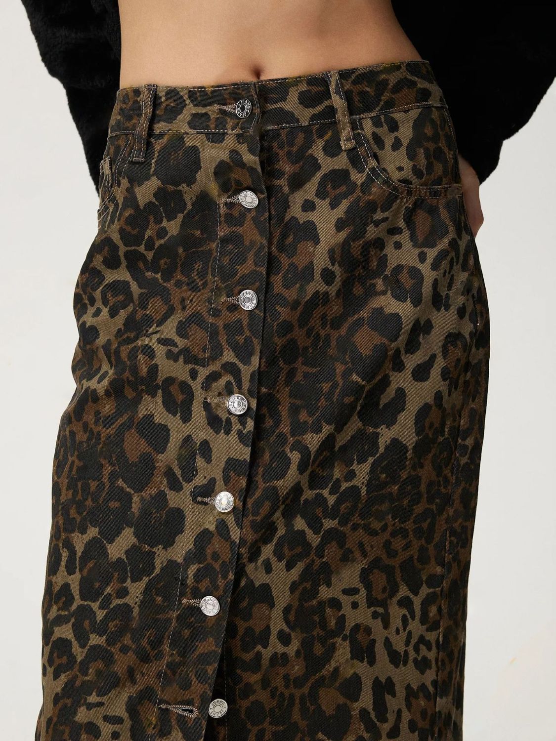 Leopard Button Up Denim Skirt - Little Miss Vanilla